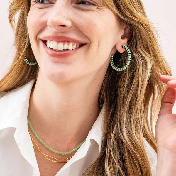 IKA Mint Beaded Hoop Earrings