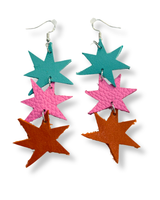 FTH Triple Star Dangle Earrings - Fiesta - Teal/Pink/Orange - Earrings - Feliz Modern