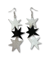 FTH Triple Star Dangle Earrings - Silver and Black - Earrings - Feliz Modern
