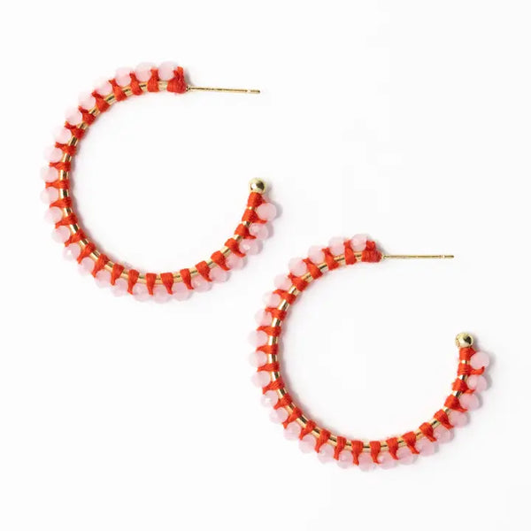 IKA Pink Beaded Hoop Earrings