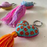 LMY Embroidered Heart Tassel Keychain - - Keychains - Feliz Modern