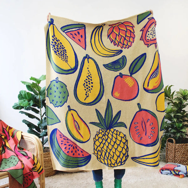 CNAC Tropical Fruit Blanket - Yellow - Pillows & Throws - Feliz Modern