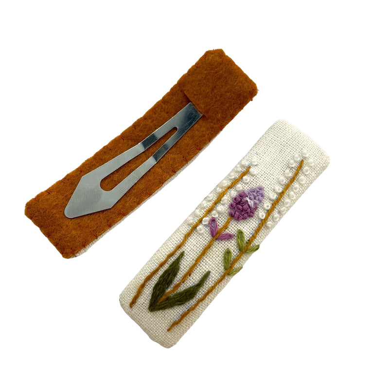 QECF Embroidered Hair Clip - White Lavender - Hair Accessories - Feliz Modern