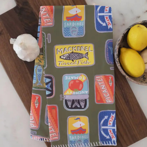 IDL Tinned Fish Tea Towel - - Tea Towels & Napkins - Feliz Modern