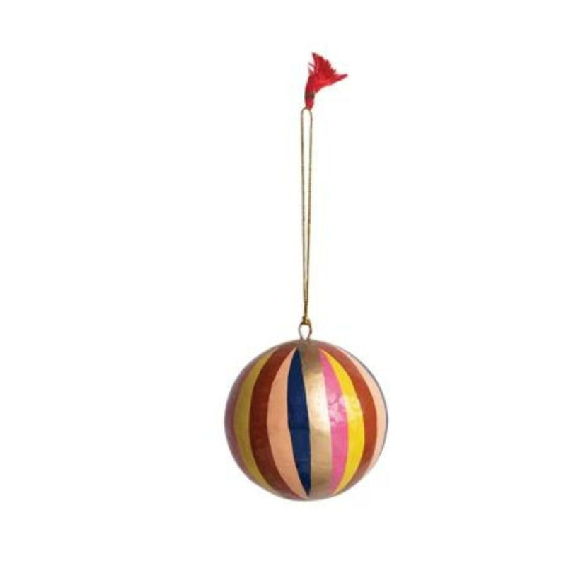 CCO Festive Paper Mache Ornaments - Blue Stripe - Christmas - Feliz Modern