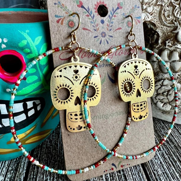 MNGL* Calavera Beaded Hoops -  - Earrings - Feliz Modern