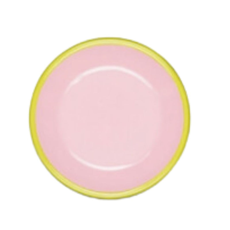 CCH* Colorama Soft Pink Enamelware Plate with Chartreuse Rim -  - Plates - Feliz Modern