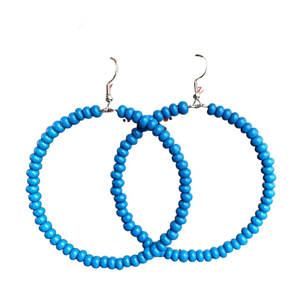 MNGL Large Blue Beaded Hoop Earrings -  - Earrings - Feliz Modern