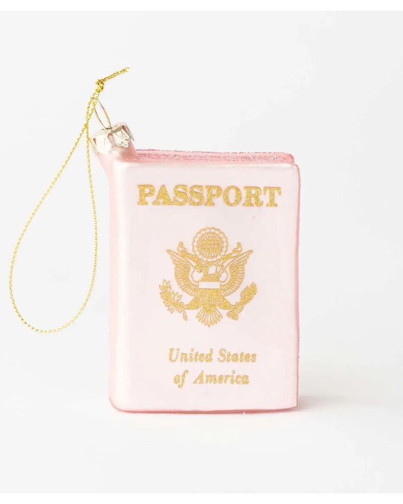 EOL Pink Passport Glass Ornament - - Christmas - Feliz Modern