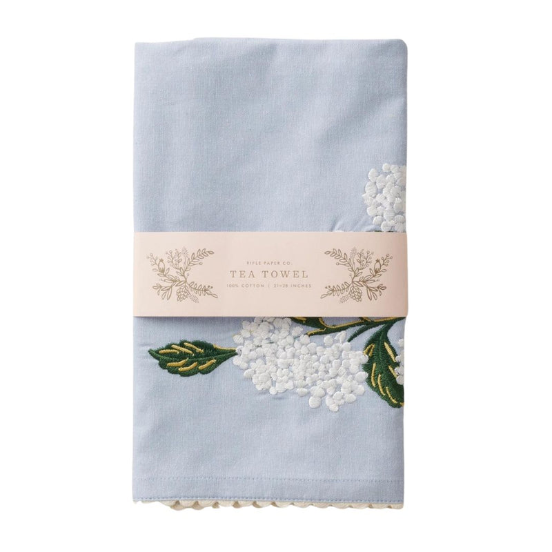 RPC Embroidered Hydrangea Tea Towel -  - Tea Towels & Napkins - Feliz Modern