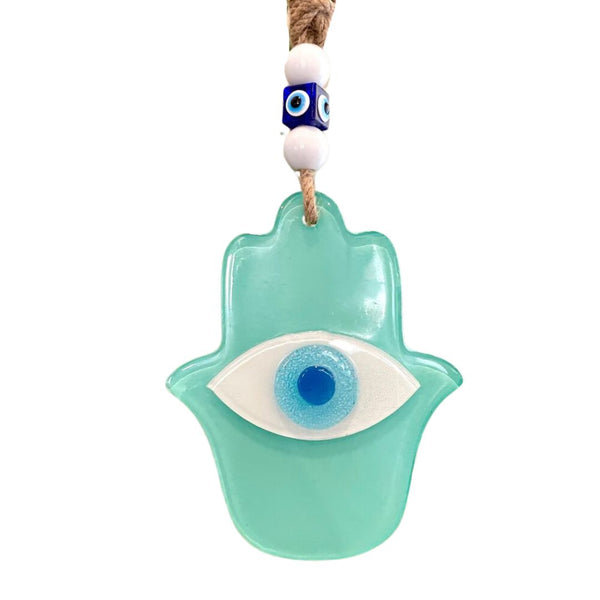 TNZB* Hanging Glass Hamsa - Teal - Decor Objects - Feliz Modern
