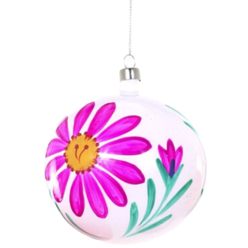 CFC Fiesta Flower Bauble Ornament - White w Pink Flower - Christmas - Feliz Modern