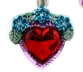 CFC Miniature Milagro Ornament - Miniature Red Heart w Blue Flower - Christmas - Feliz Modern