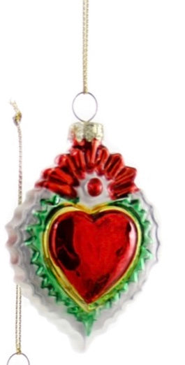 CFC Miniature Milagro Ornament - Red Heart w/ Green Trim - Christmas - Feliz Modern