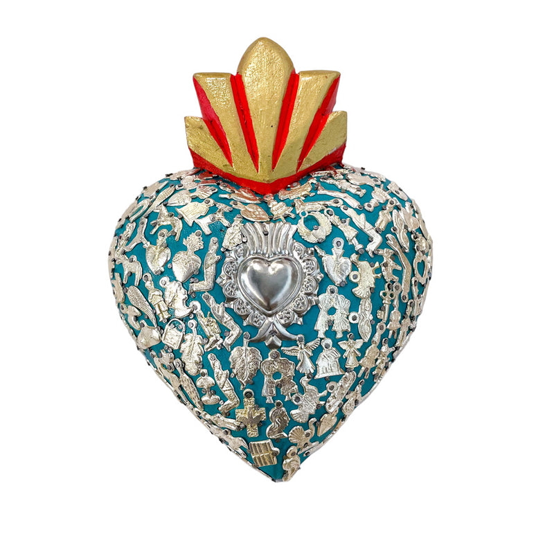 LD Large Milagros Heart - Teal - Sacred Heart - Decor Objects - Feliz Modern