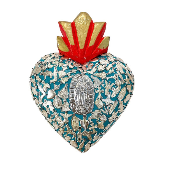 LD Large Milagros Heart - Teal - Virgen - Decor Objects - Feliz Modern