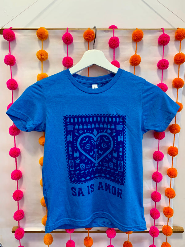 MMF* SA is Amor Kids Shirt - Blue on Blue -  - Clothing - Feliz Modern
