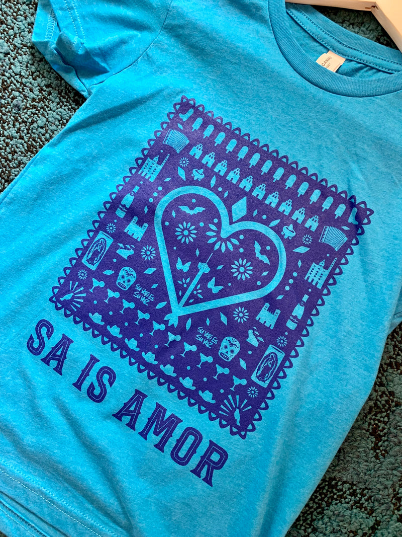 MMF* SA is Amor Kids Shirt - Blue on Blue -  - Clothing - Feliz Modern