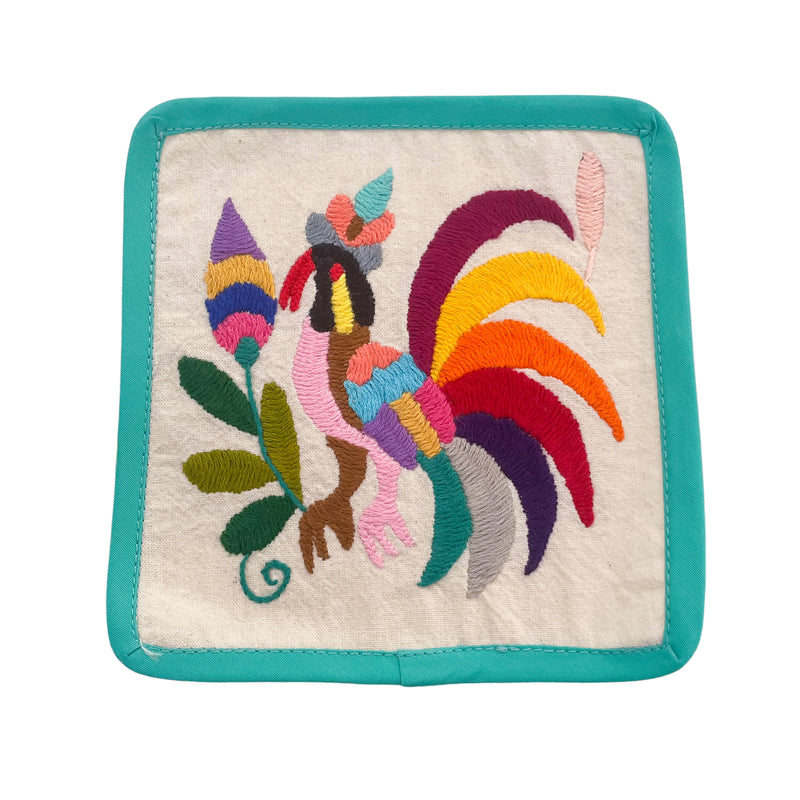 DAI Otomi Linen Coaster - Teal - Coasters - Feliz Modern