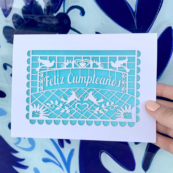 TWH Feliz Cumpleanos Papel Picado Card - Aqua - Cards - Feliz Modern