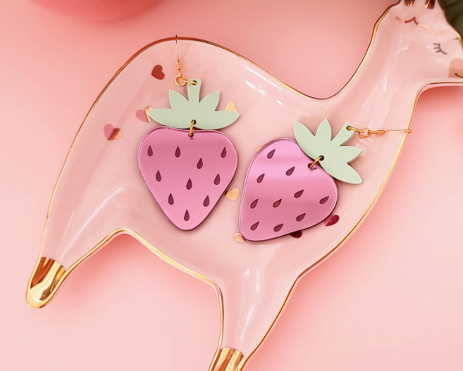 MDV* Pink Strawberry Acrylic Earrings -  - Earrings - Feliz Modern