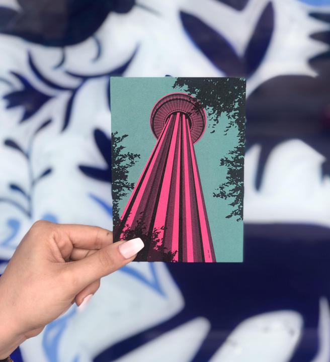 ADO* Hemisfair Tower Art Print/Postcard by Analy Diego - Pink Tower - Art - Feliz Modern