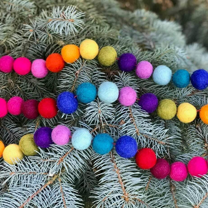 MULTI COLOUR garland Colourful Felt balls Pom Pom Christmas Tree Party  Decor