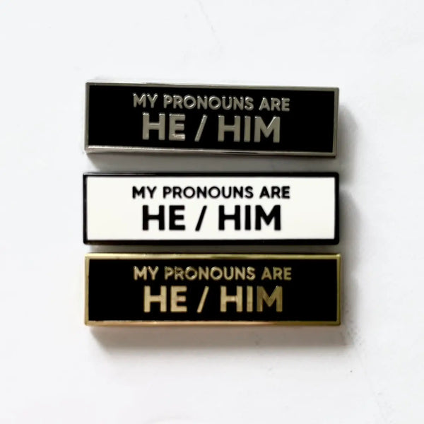 RPLC* "He/Him" Pronoun ID Pin White Black -  - Pins & Patches - Feliz Modern