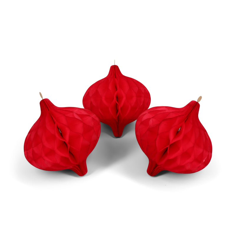TCN* 4" Red Honeycomb Decor - Pack of 3 -  - Christmas - Feliz Modern