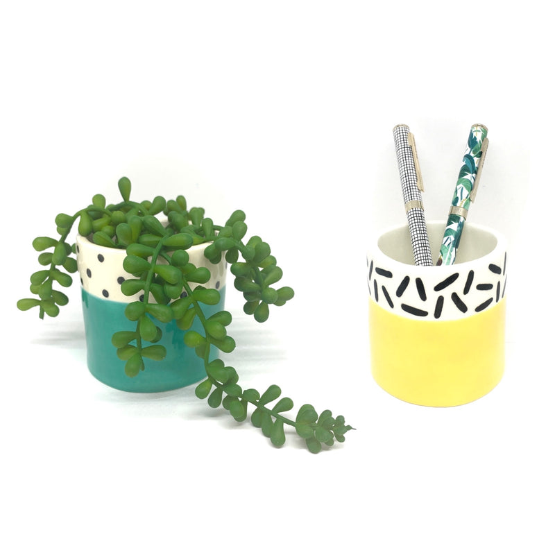 QTC* Yellow Dash Patterned Mini Planter -  - Vases & Planters - Feliz Modern