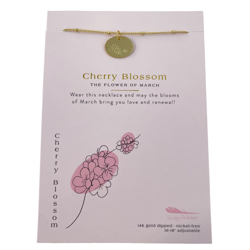 LFTH Floral Birthday Month Necklace - March - Cherry Blossom - Necklaces - Feliz Modern