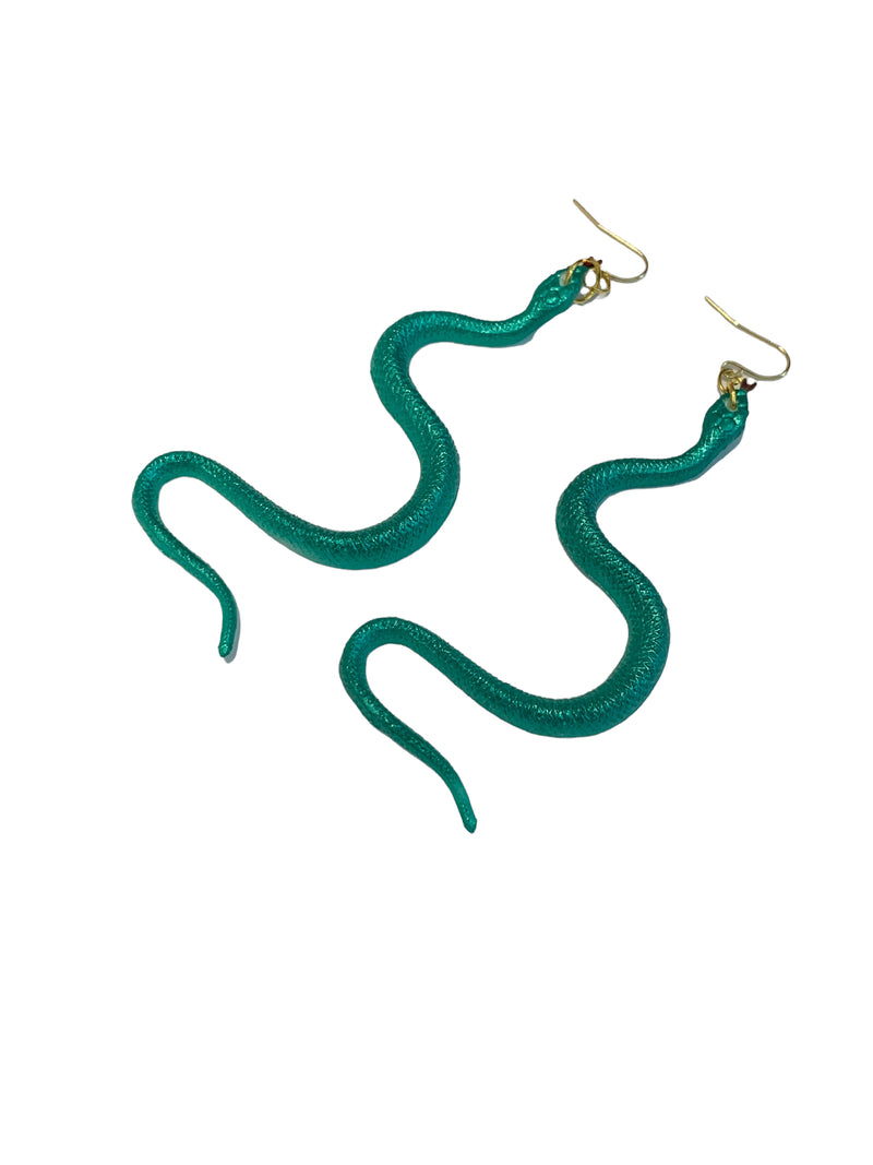 NZNZ Snake Earrings - Metallic Green - Earrings - Feliz Modern