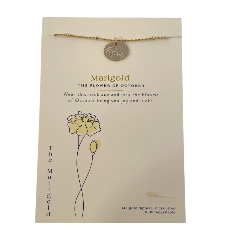 LFTH Floral Birthday Month Necklace - October - Marigold - Necklaces - Feliz Modern