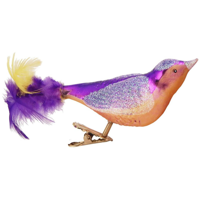 CHBK Clip On Glass Bird - Purple Bird w Purple Feathers - Christmas - Feliz Modern
