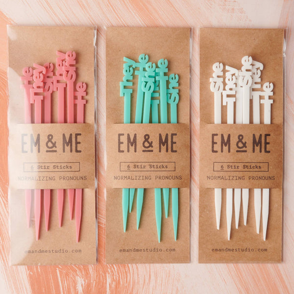 EAMS* He, She, They. White Drink Stirrers -  - Drink Stirrers - Feliz Modern